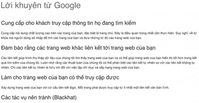 lời khuyên từ google