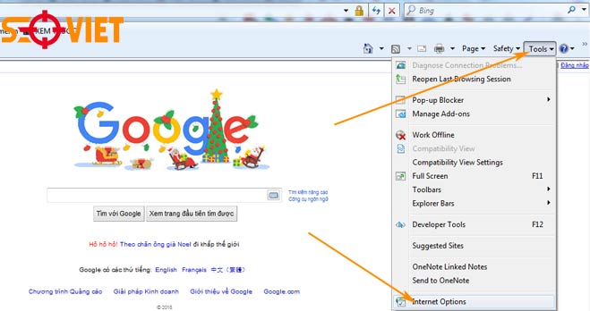 cài đặt google làm trang chủ trong trình duyệt intenet explorer