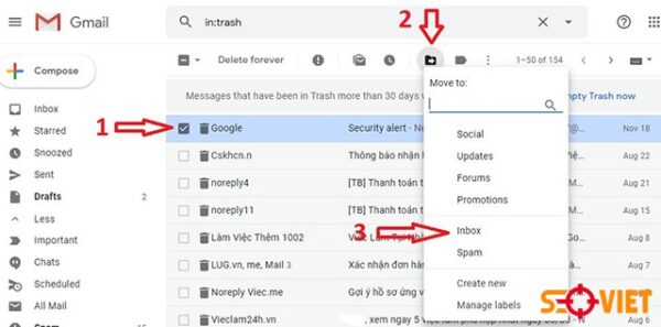 khôi phục mail rác