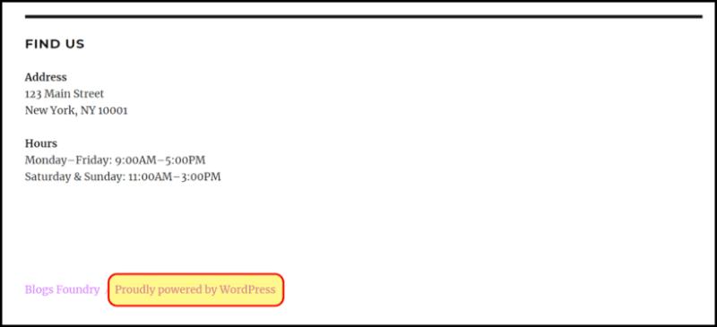 Dấu hiệu nhận biết website WordPress ở Footer