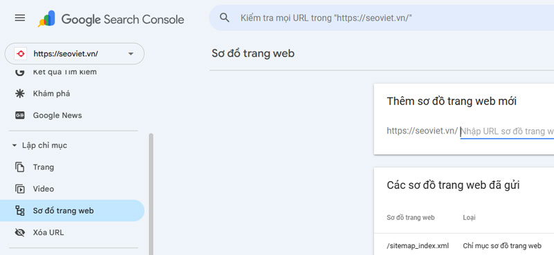 Sitemap trong Google Search Console