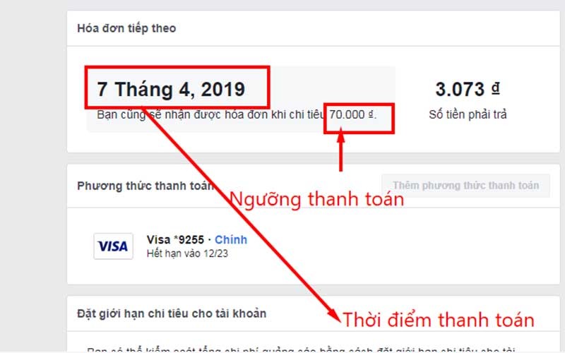 Thời gian Facebook tiến hành thanh toán cho quảng cáo