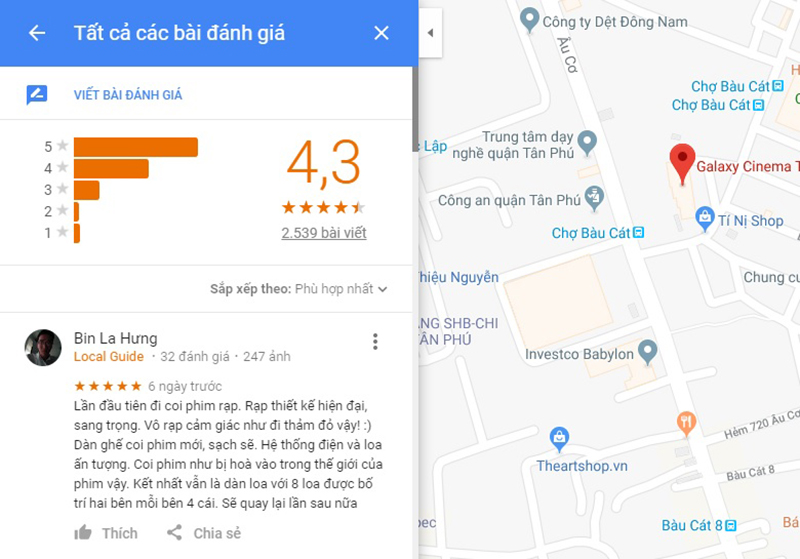 Đánh giá trên Google Map