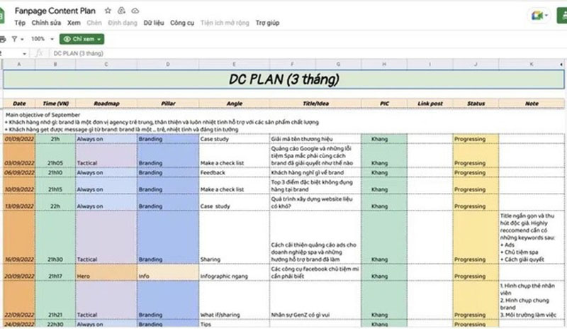 Mẫu plan content cho fanpage