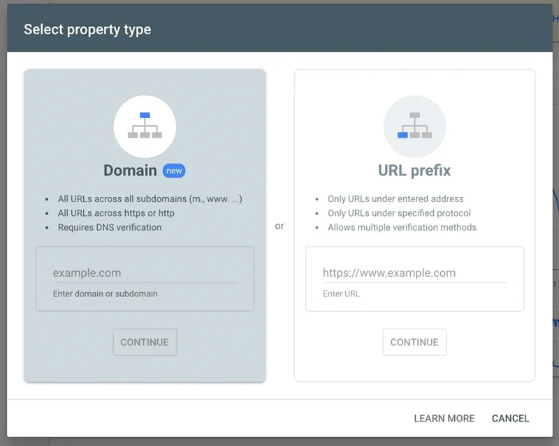 Nhập tên miền vào Google Search Console