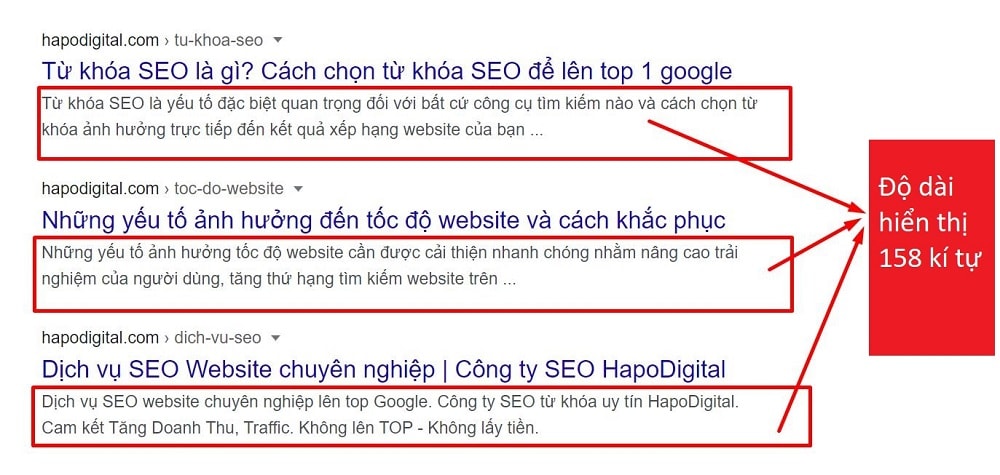 Meta Description nên dài từ 140-158 ký tự