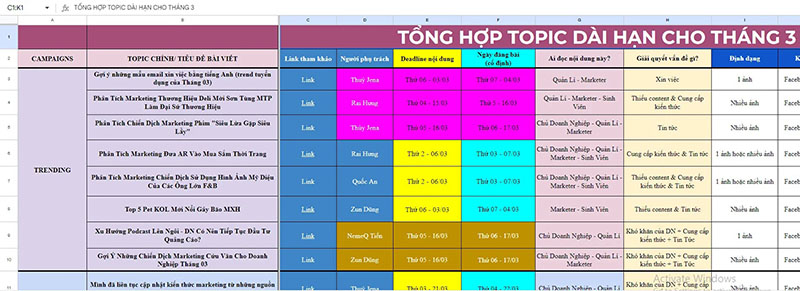 Lên kế hoạch bài viết cho cả tháng