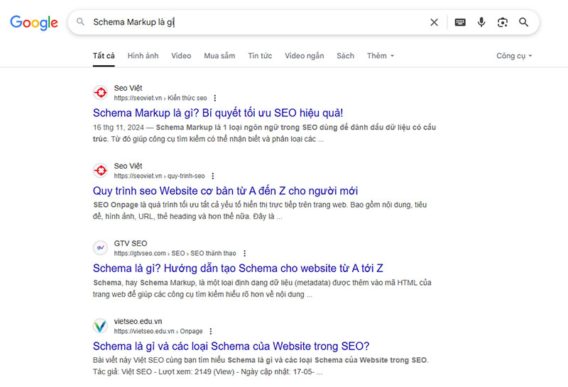 Kết quả tìm kiếm SERPs nhờ Schema Markup
