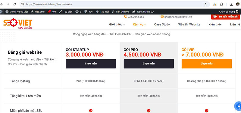 Bảng giá thiết kế web Seo Việt