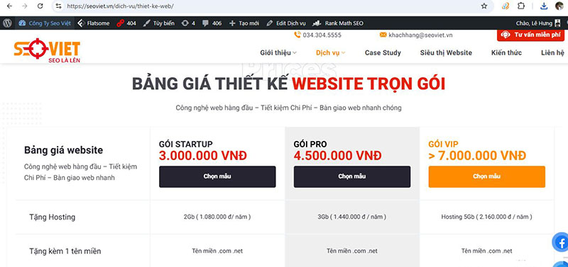 Bảng giá thiết kế website Seo Việt