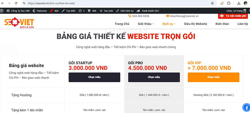 Báo giá thiết kế website Seo Việt