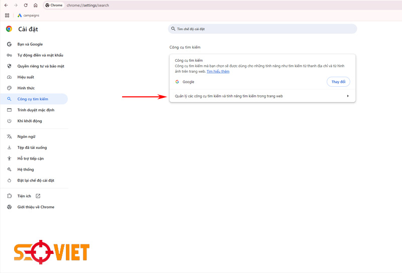 Đặt google là công cụ tìm kiếm