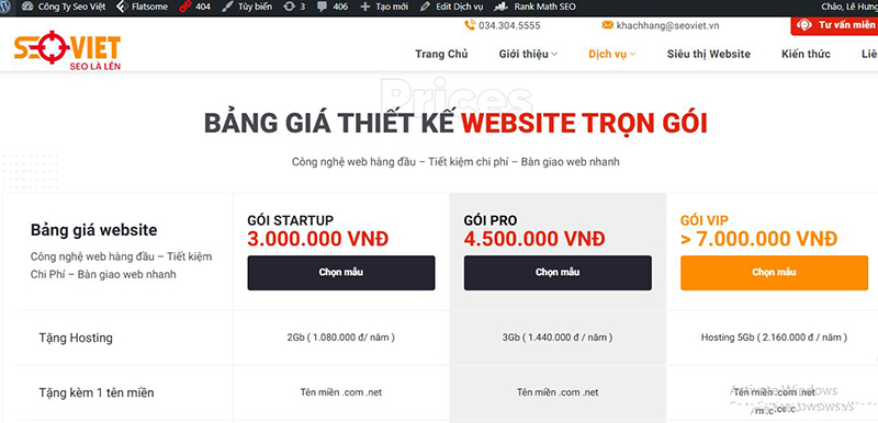 Chi phí thiết kế website tại Seo Việt