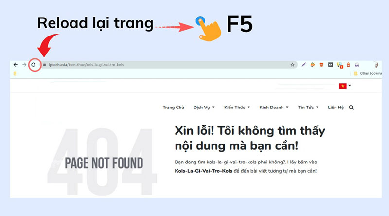 Tải lại trang web khi bị lỗi 404