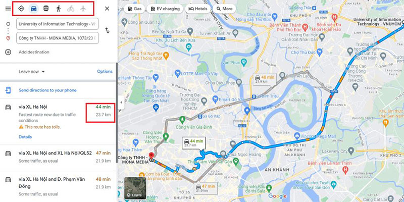 Tính năng chỉ dẫn đường đi trên Google Maps