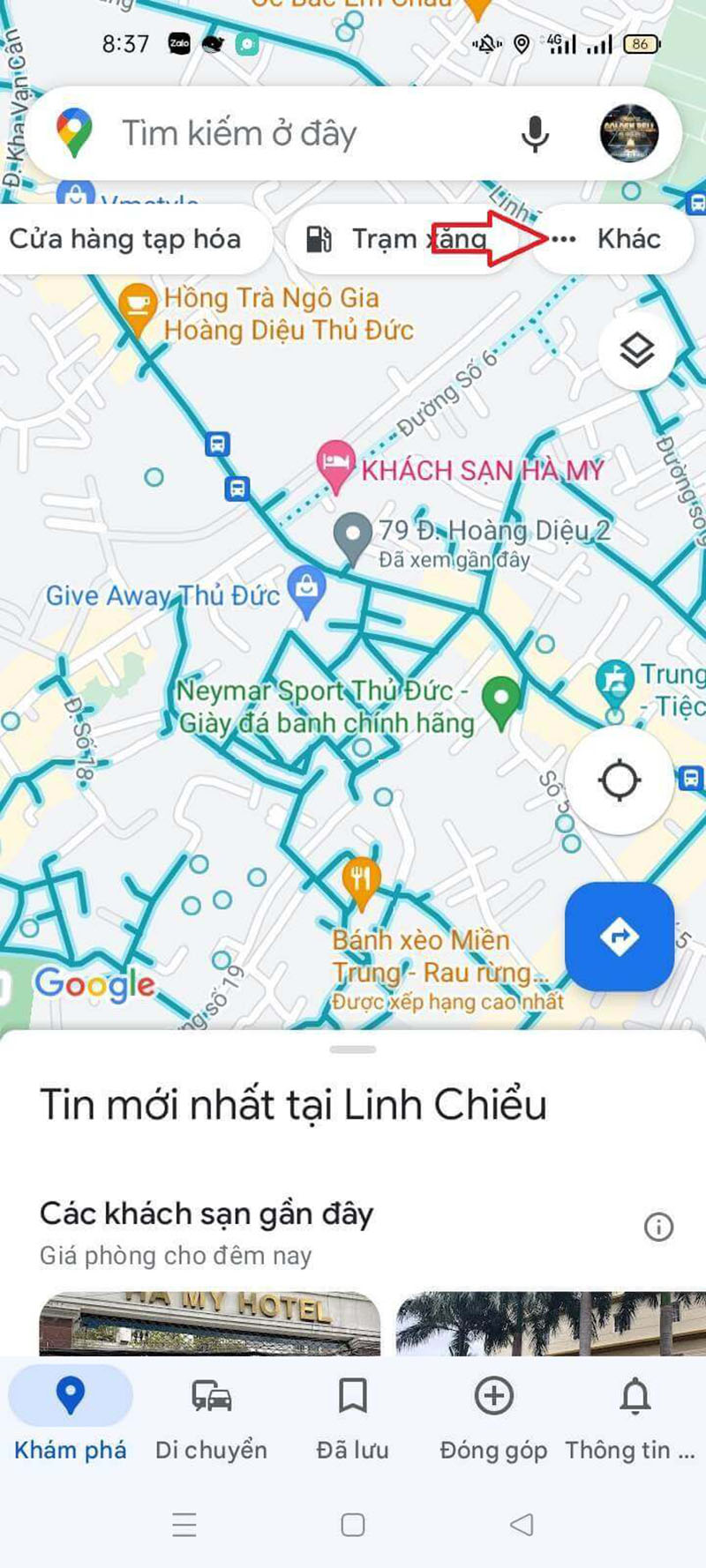 tính năng tìm địa điểm xung quanh bạn trên google maps