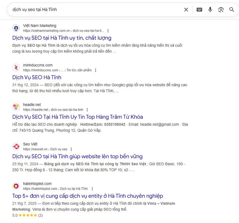 Top 5 dịch vụ SEO tại Hà Tĩnh
