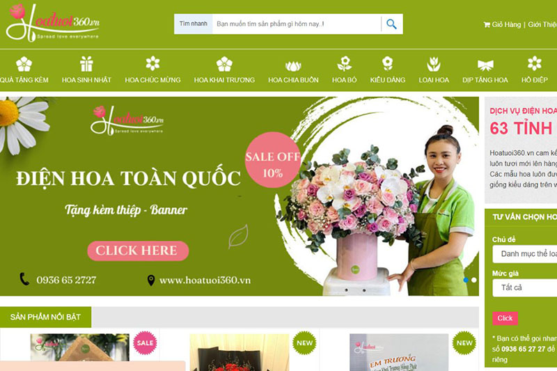 Trang chủ website bán hoa tươi