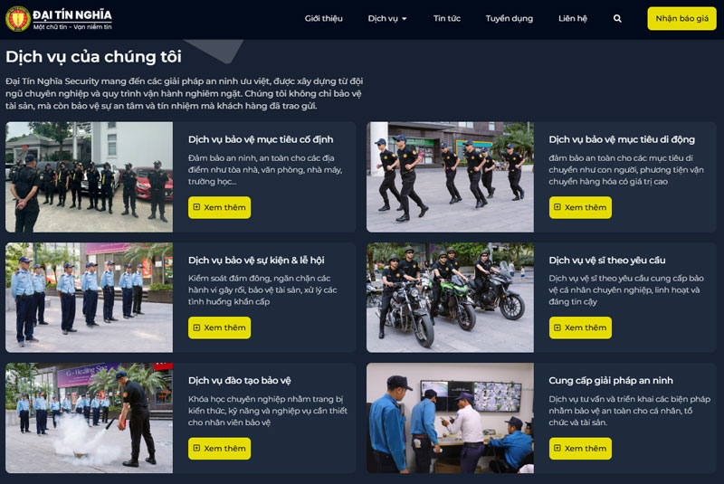 Thường xuyên cập nhật dịch vụ bảo vệ và các hình ảnh mới lên website