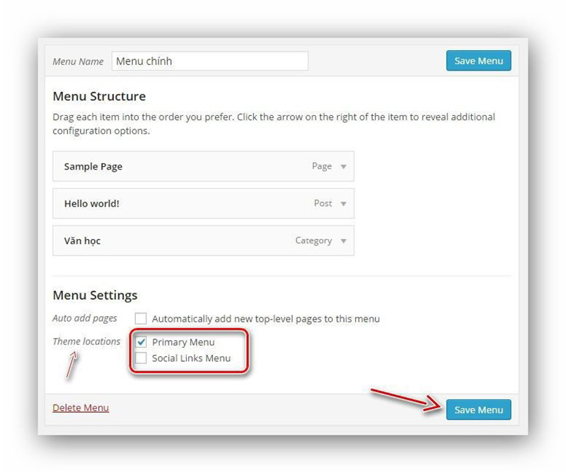 Lưu menu vào WordPress