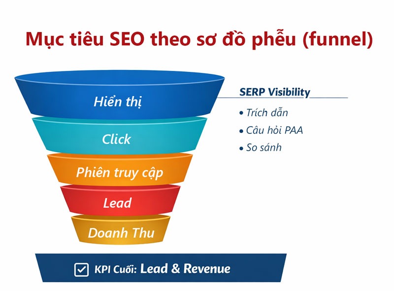 Chia mục tiêu SEO thành các phần theo sơ đồ Funnel