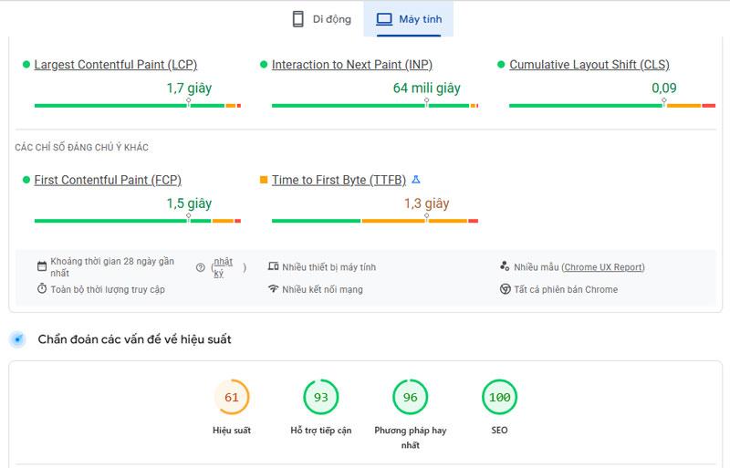 Kiểm tra Page Speed Insights để biết kích thước hình ảnh đã tối ưu chưa