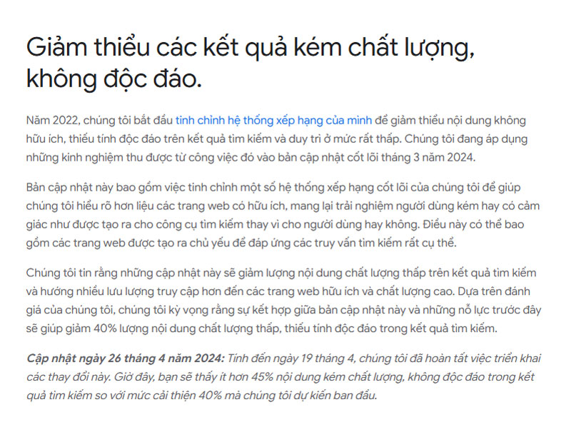 Từ năm 2024, Google liên tục cập nhật EEAT để lọc dữ liệu kém chất lượng