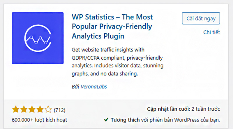 WP Statistics giúp bạn theo dõi chi tiết số lượng người truy cập, nguồn truy cập (Google, Bing, Facebook...)