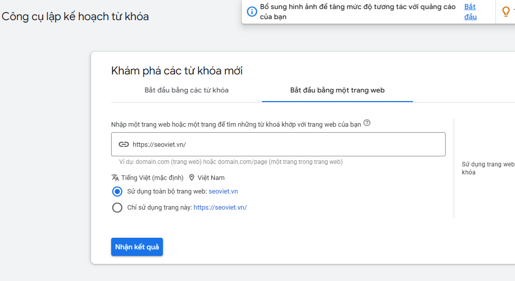 Tìm ý tưởng bằng Google Keyword Planner