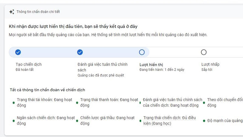 Chiến dịch Google Ads mới chưa phân phối ngay