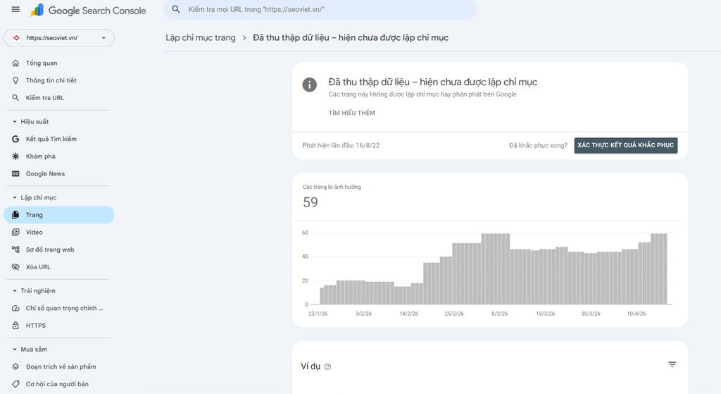 Lỗi Crawled - currently not indexed trong GSC
