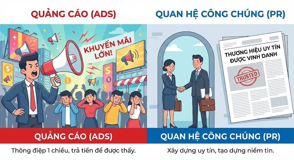 So sánh sự khác biệt giữa PR và Quảng cáo
