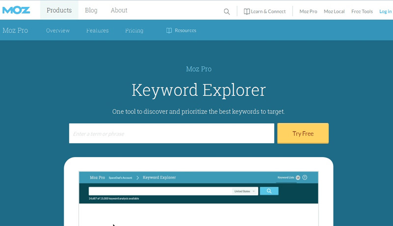 Công cụ nghiên cứu từ khóa Moz