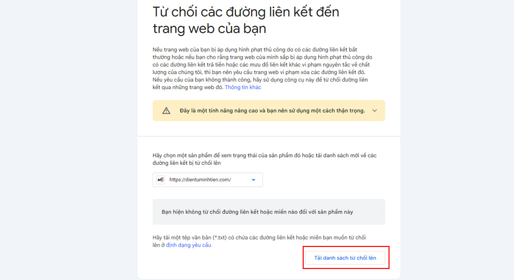 Tải danh sách từ chối lên