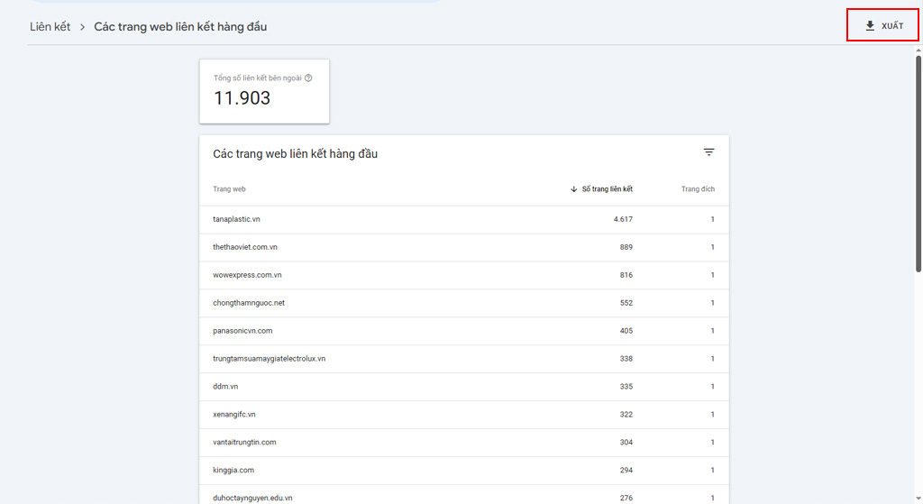 Export Data trên giao diện GSC