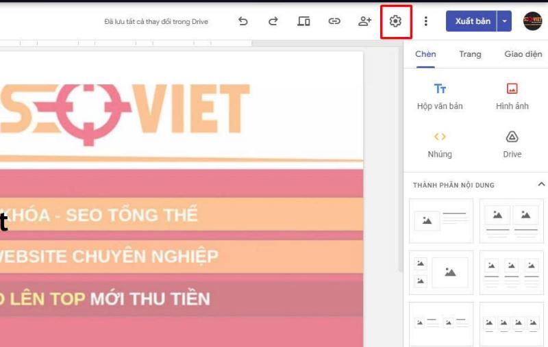 Bấm vào biểu tượng Cài đặt