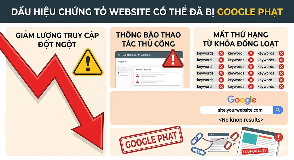 Dấu hiệu "cảnh báo" chứng tỏ website có thể đã bị Google phạt