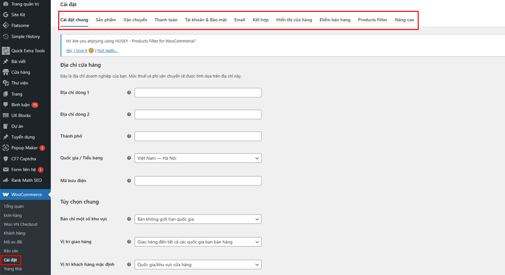 Cấu hình Plugin WooCommerce
