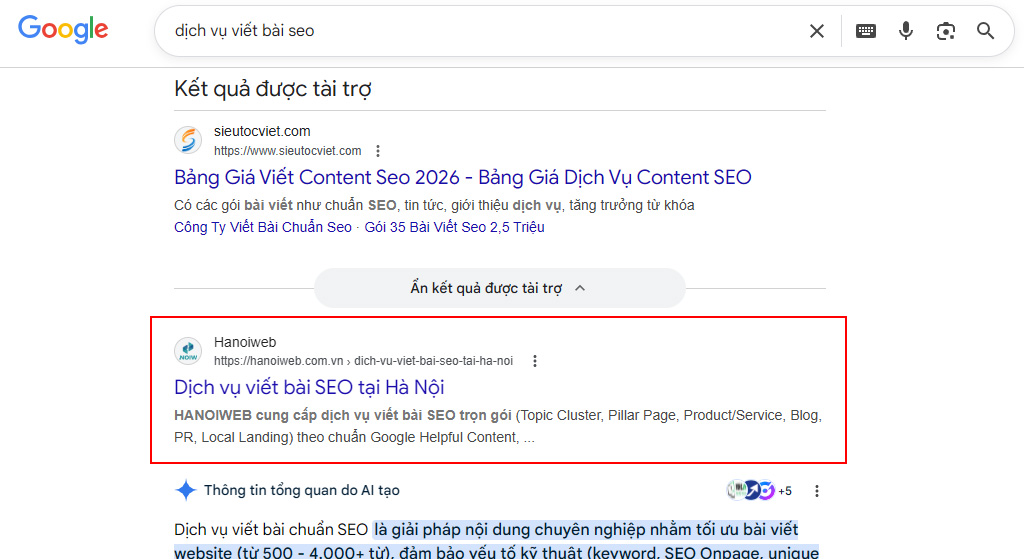 Organic search (tìm kiếm tự nhiên)