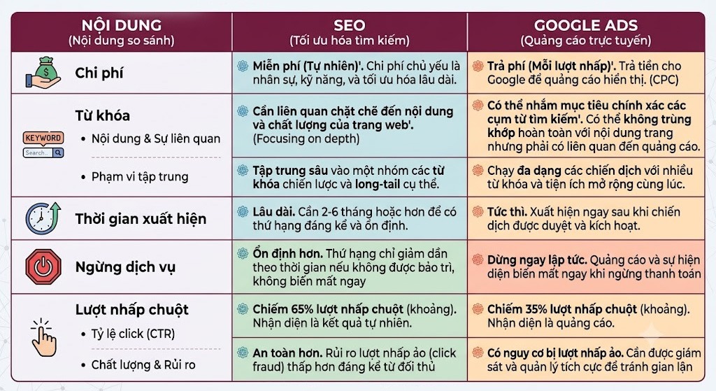 So sánh chi phí seo và Google Ads