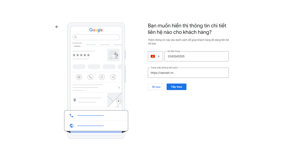 Bổ sung thông tin liên hệ và Website