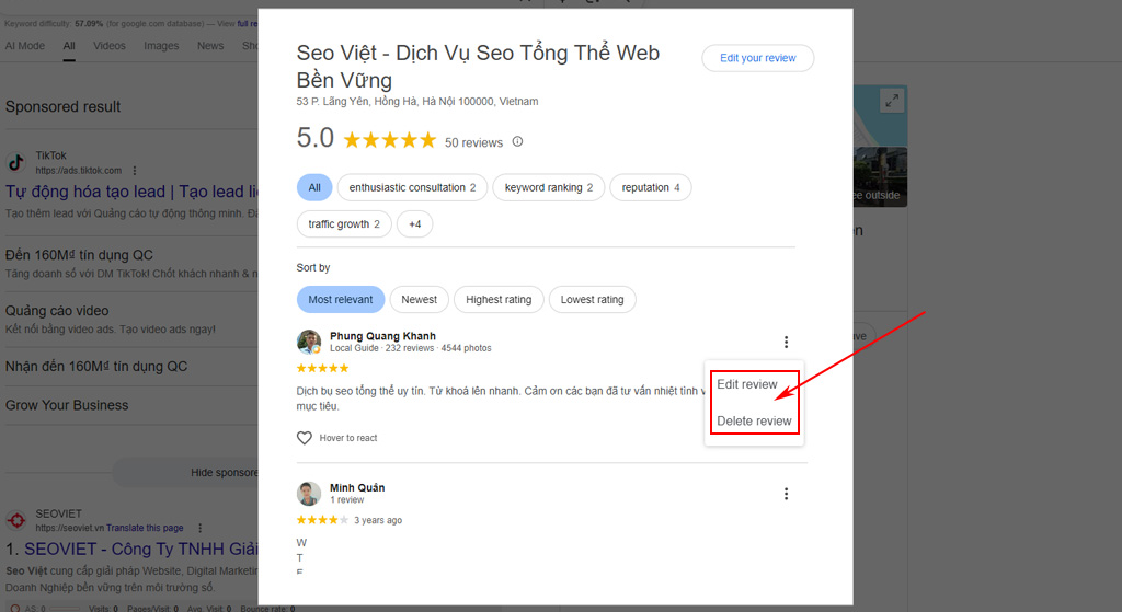 Nhấp vào menu ba chấm rồi nhấn “Xóa”