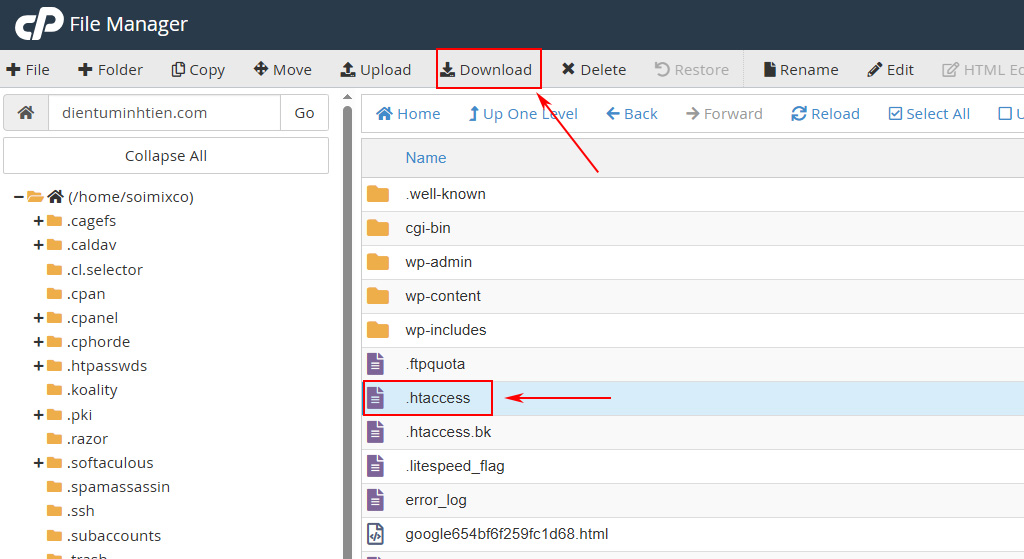 Backup file .htaccess hiện tại