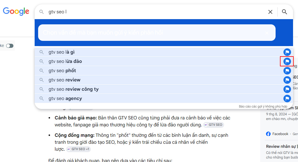 Gửi ý kiến phản hồi cho Google
