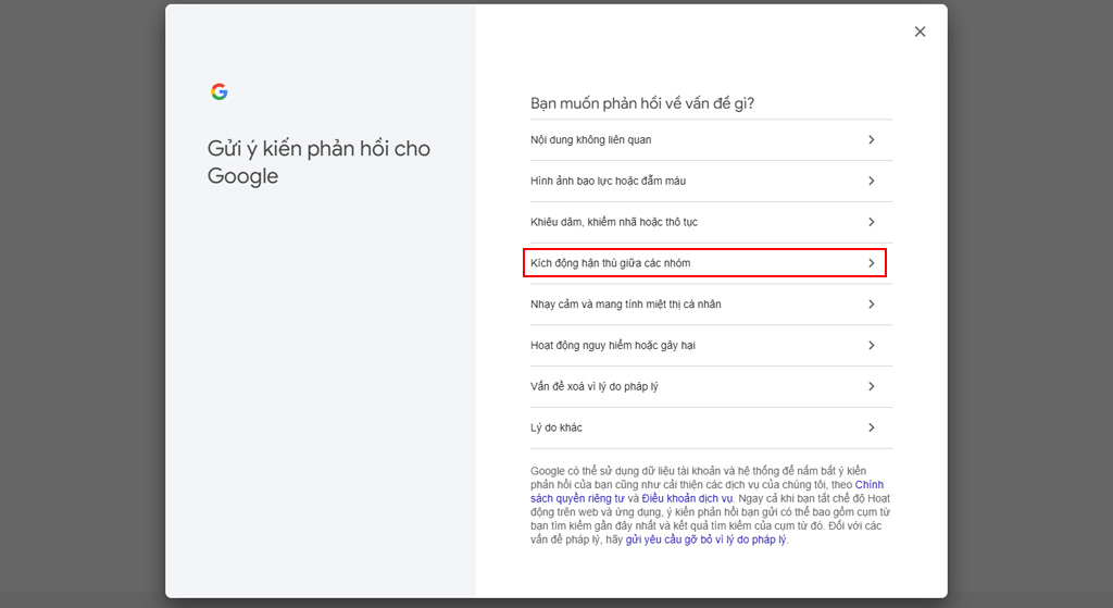 Bạn muốn phản hồi về vấn đề gì?