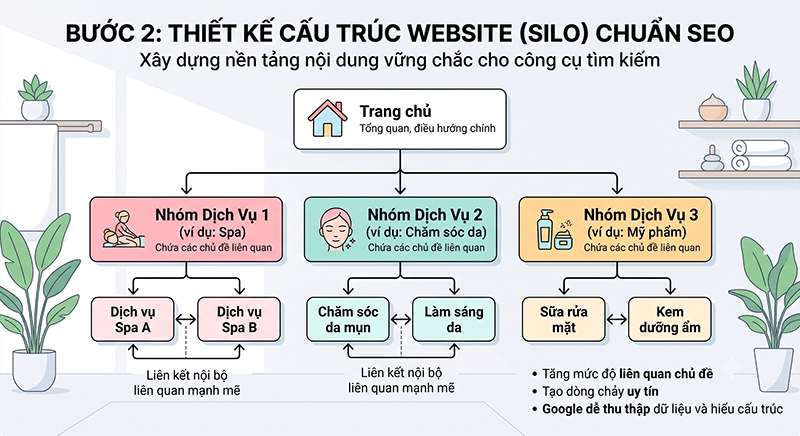 SEO website spa, thẩm mỹ viện: Tăng booking bền vững 3 Buoc-2-Thiet-ke-cau-truc-website-Silo-chuan-SEO