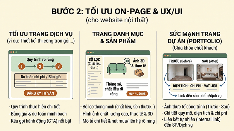 Hướng dẫn SEO website nội thất từ A-Z: Tăng traffic & chuyển đổi 3 Buoc-2-Toi-uu-On-page-UX-UI-tao-chuyen-doi-tren-tung-trang