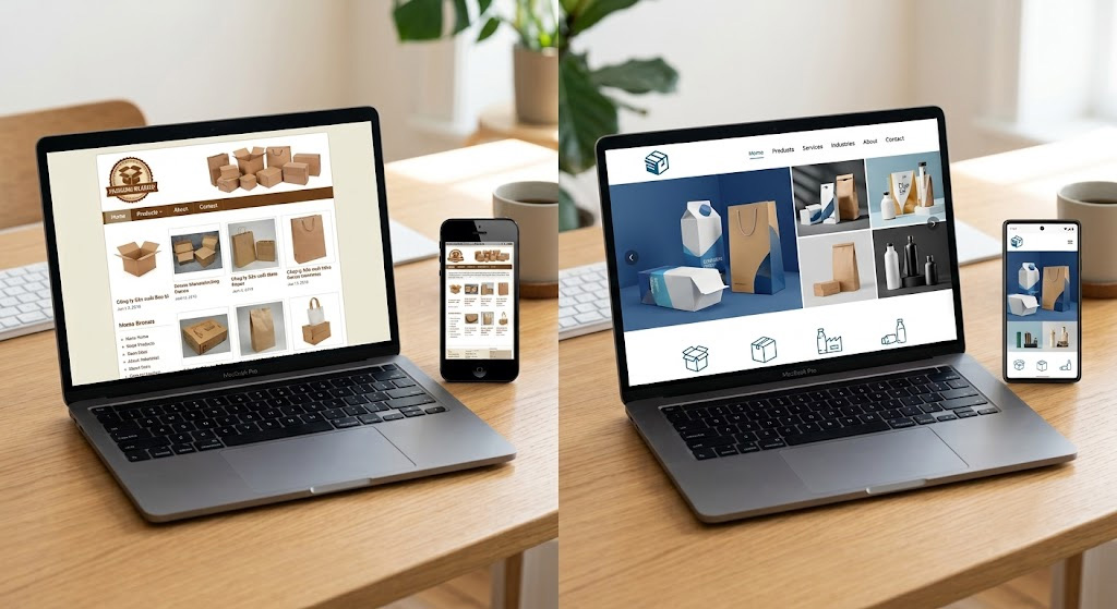 Ảnh chụp giao diện hiển thị đồng bộ trên Laptop và Mobile.