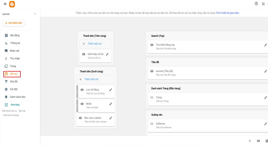 Hướng dẫn tạo website bằng Blogspot miễn phí từ A-Z chỉnh sửa bố cục layout blogspot