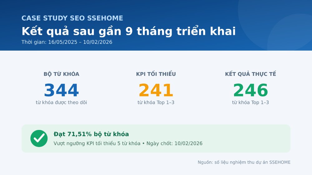 Dự án SEO SSEHOME: 246/344 từ khóa đạt Top 1–3 Kết quả seo ssehome